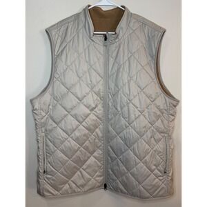 Nike Reversible Quilted Fleece Vest Mens Tan Grey Full Zip Mock Neck Swoosh Logo